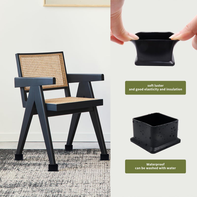 Mcredy Chair Leg Caps Table Chair Leg Cover Foot End Cap Protector Inner Size 1.5"x1.5" Rubber Furniture Foot Fit for Square Chair Feet Floor Protectors, Black-4 Pcs - Image 4